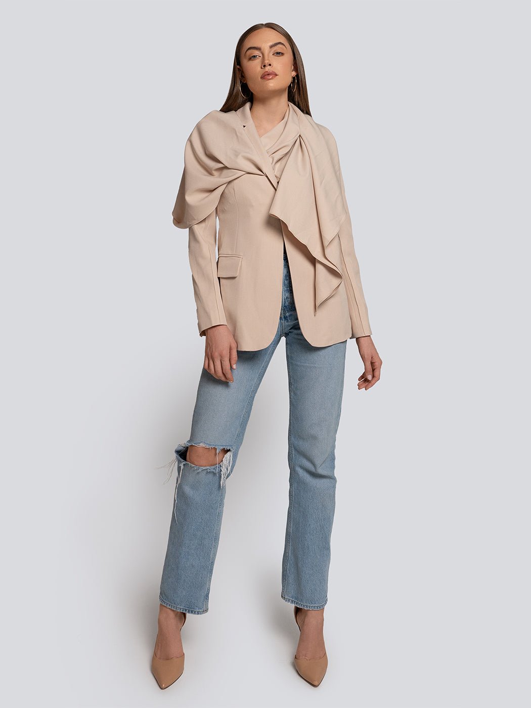 Willow Draped Collar Asymmetrical Blazer - Glory Connection