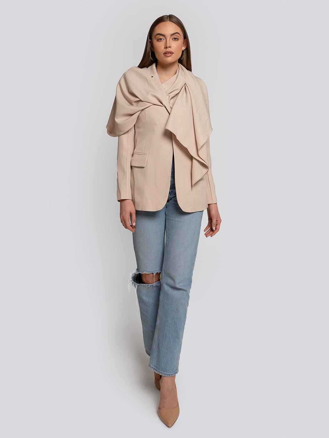 Willow Draped Collar Asymmetrical Blazer - Glory Connection