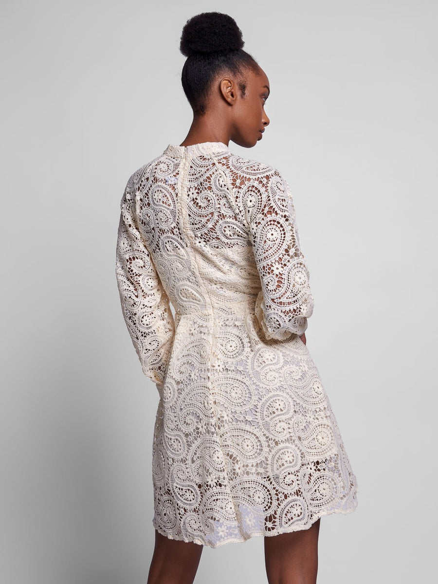 vintage lace short dress Althea Vintage Lace Lantern Sleeve Mini Dress | 2 Colors