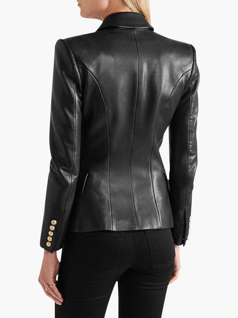 Double-Breasted Black Leather Blazer - Glory Connection