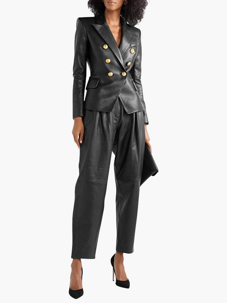 Double-Breasted Black Leather Blazer - Glory Connection