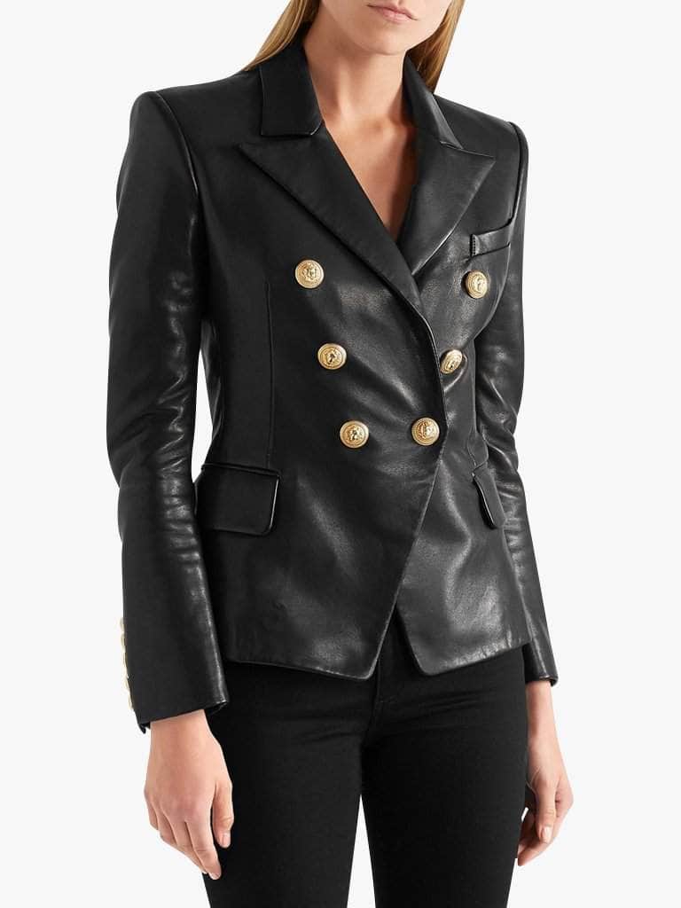 Double-Breasted Black Leather Blazer - Glory Connection