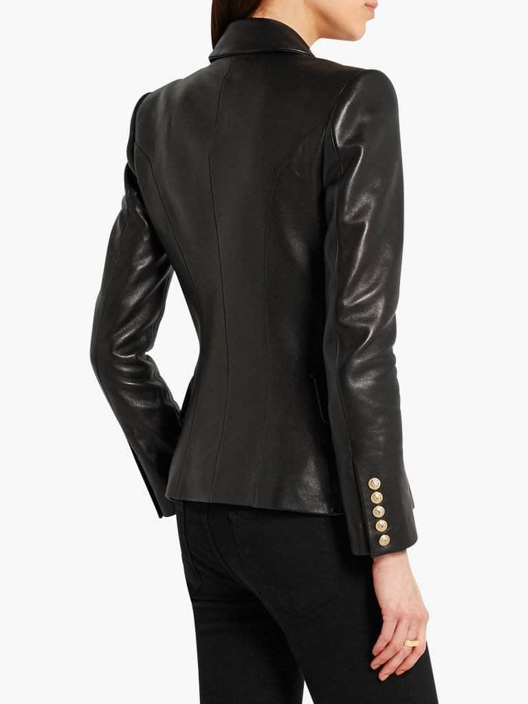 Double-Breasted Black Leather Blazer - Glory Connection