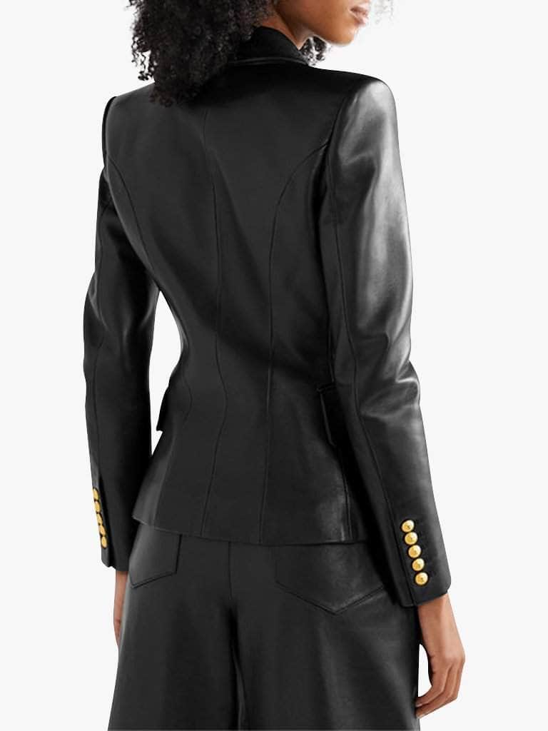 Double-Breasted Black Leather Blazer - Glory Connection