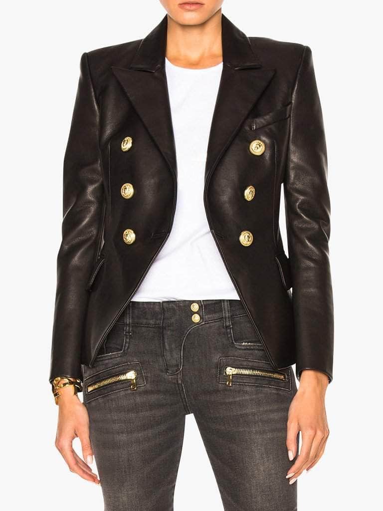 Double-Breasted Black Leather Blazer - Glory Connection