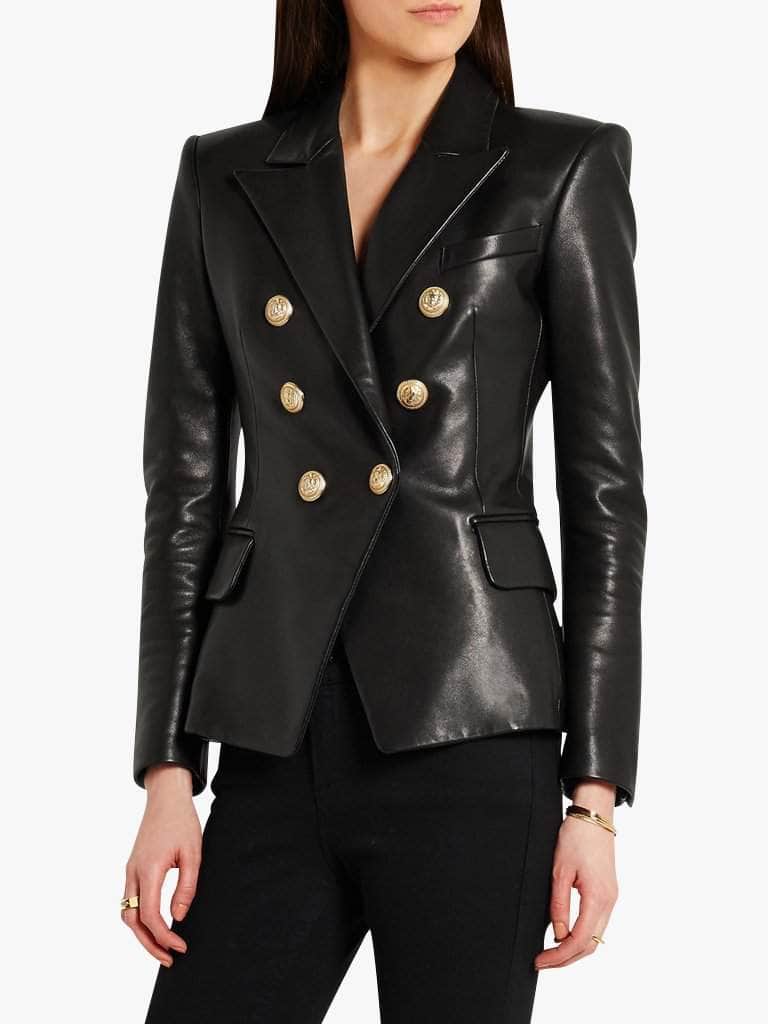 Double-Breasted Black Leather Blazer - Glory Connection