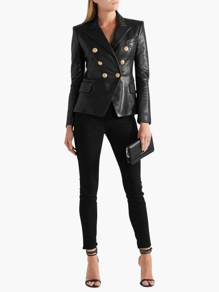 Double-Breasted Black Leather Blazer - Glory Connection