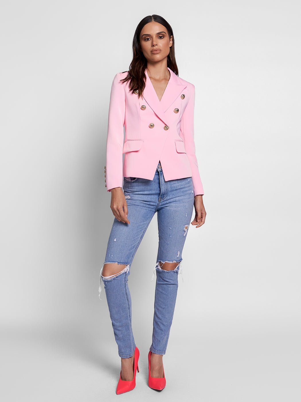 Double-Breasted Blazer in Pink - Glory Connection