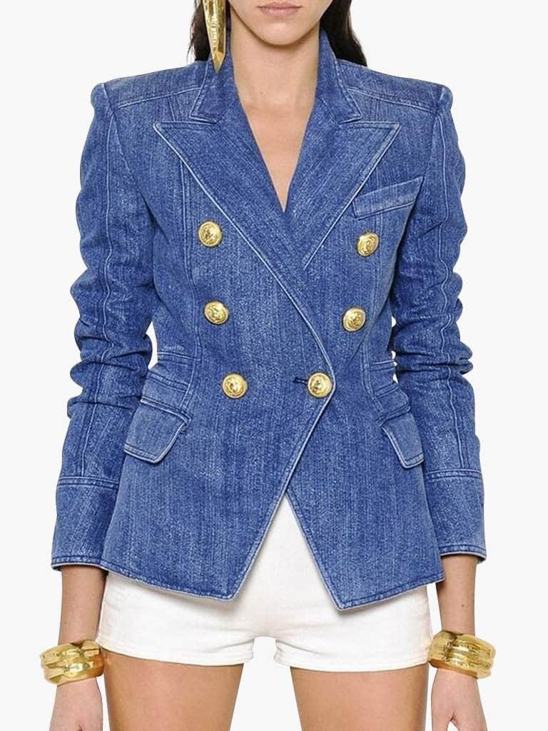 Double-Breasted Denim Blazer - Glory Connection