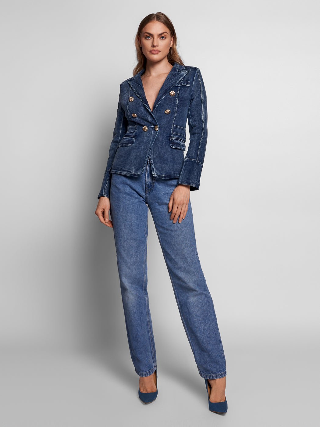Double-Breasted Denim Jacket - Glory Connection