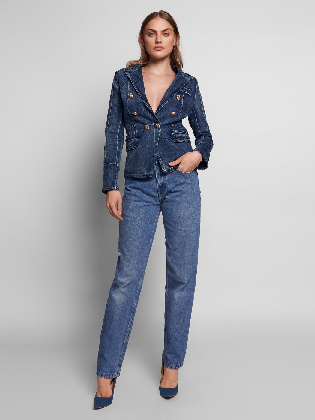 Double-Breasted Denim Jacket - Glory Connection