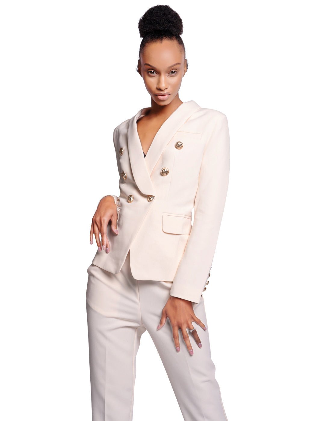 Double-Breasted Jacket + Pants In Floral White - Glory Connection
