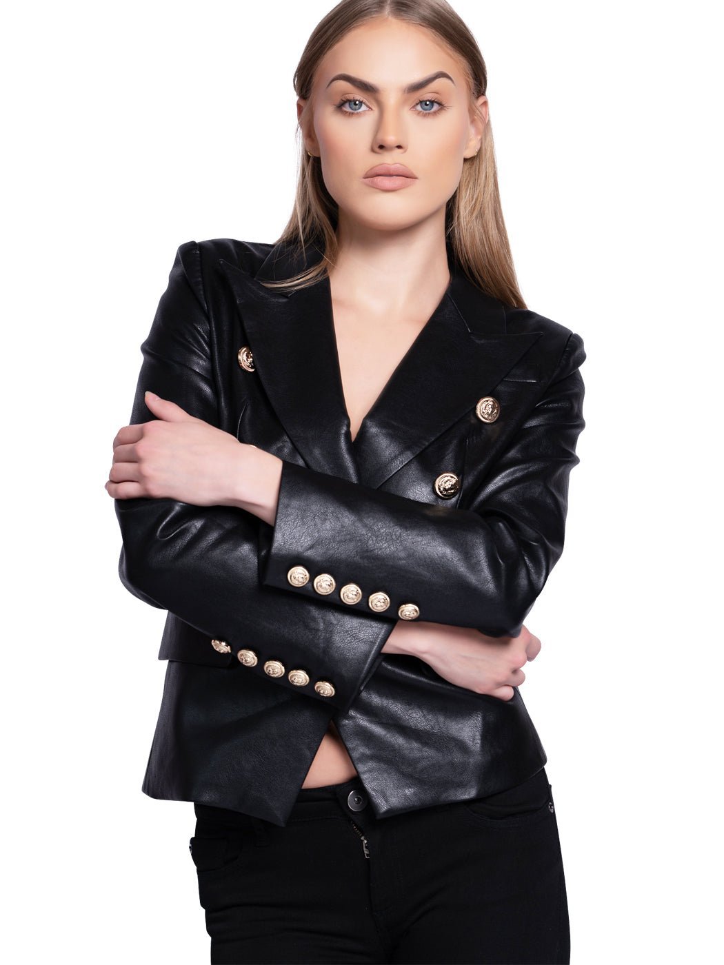 Double-Breasted Leather Blazer - Glory Connection