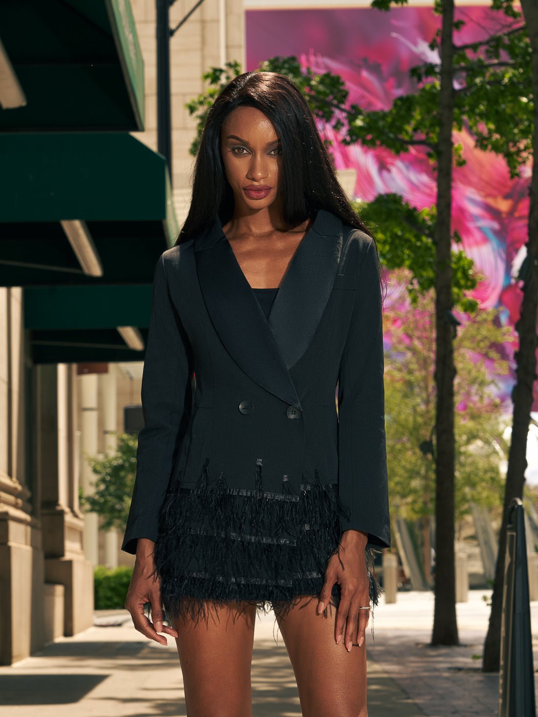 Franchi Black Feather Jacket-Dress - Glory Connection