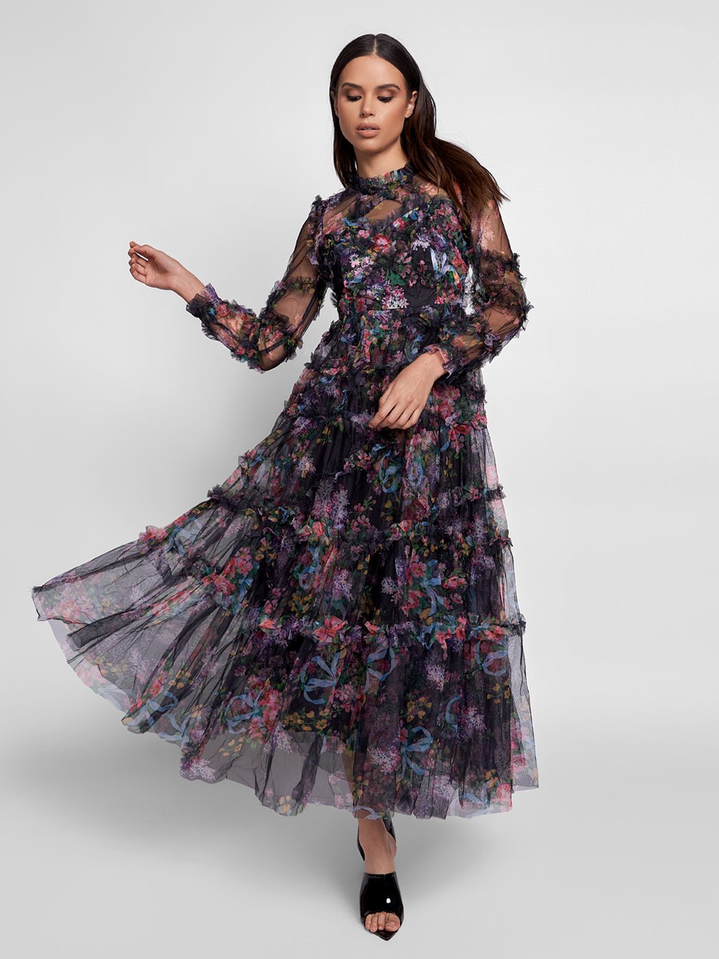 Georgina Ruffle Maxi Dress In Black - Glory Connection