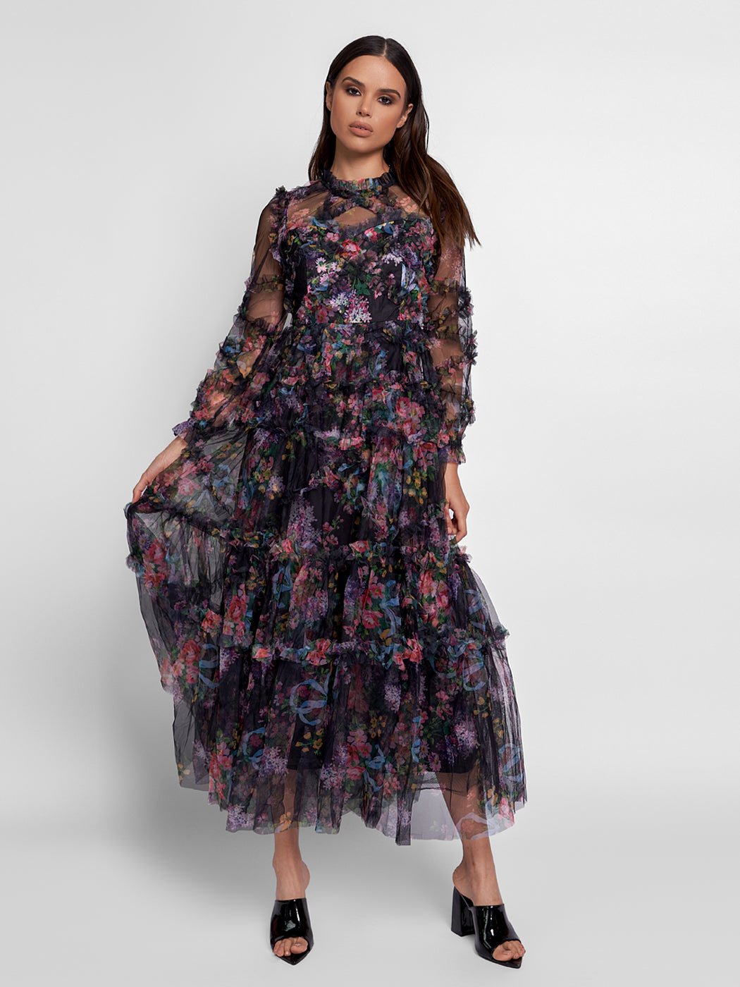 Georgina Ruffle Maxi Dress In Black - Glory Connection