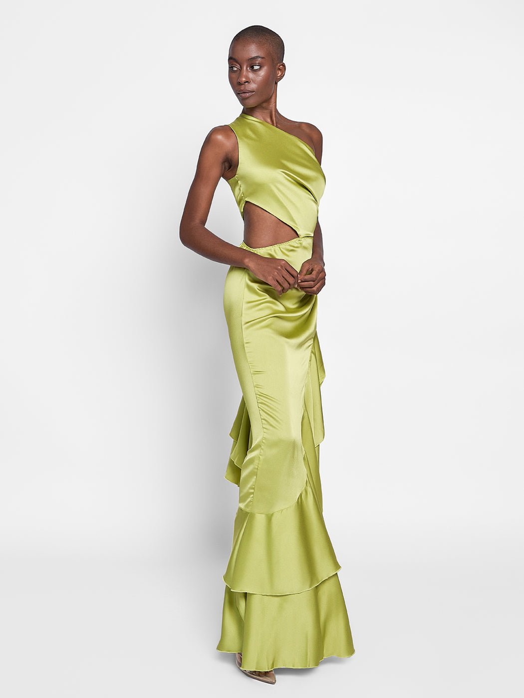 Mellie Cut-Out Ruffled Maxi Dress In Green - Glory Connection