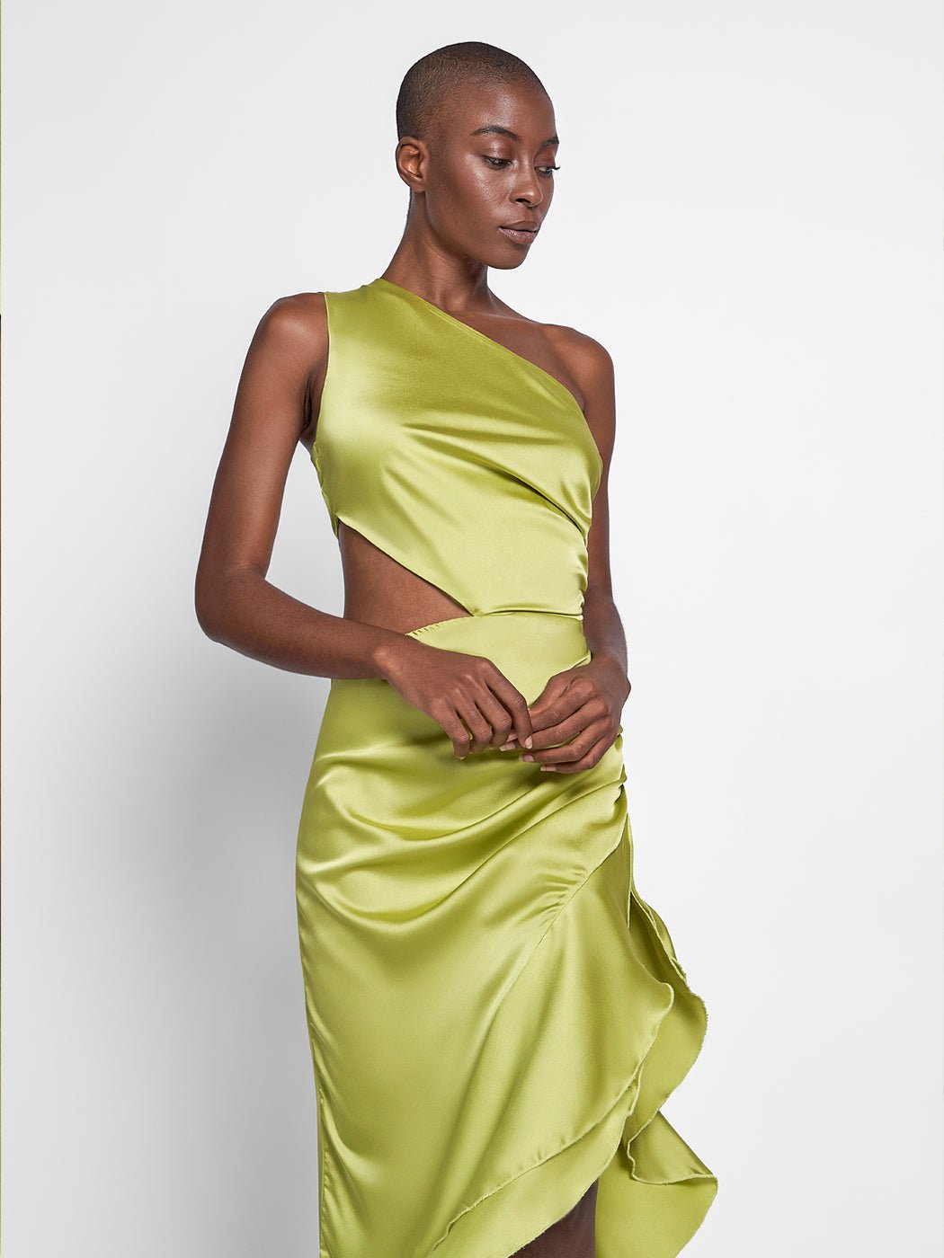 Mellie Cut-Out Ruffled Maxi Dress In Green - Glory Connection