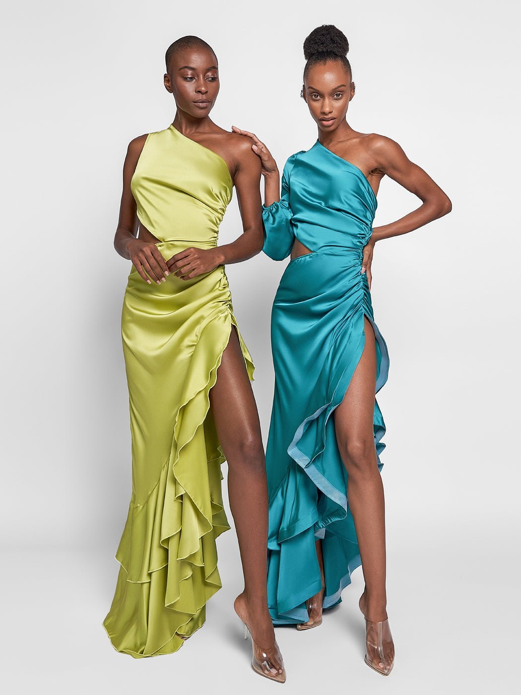 Mellie Cut-Out Ruffled Maxi Dress In Green - Glory Connection