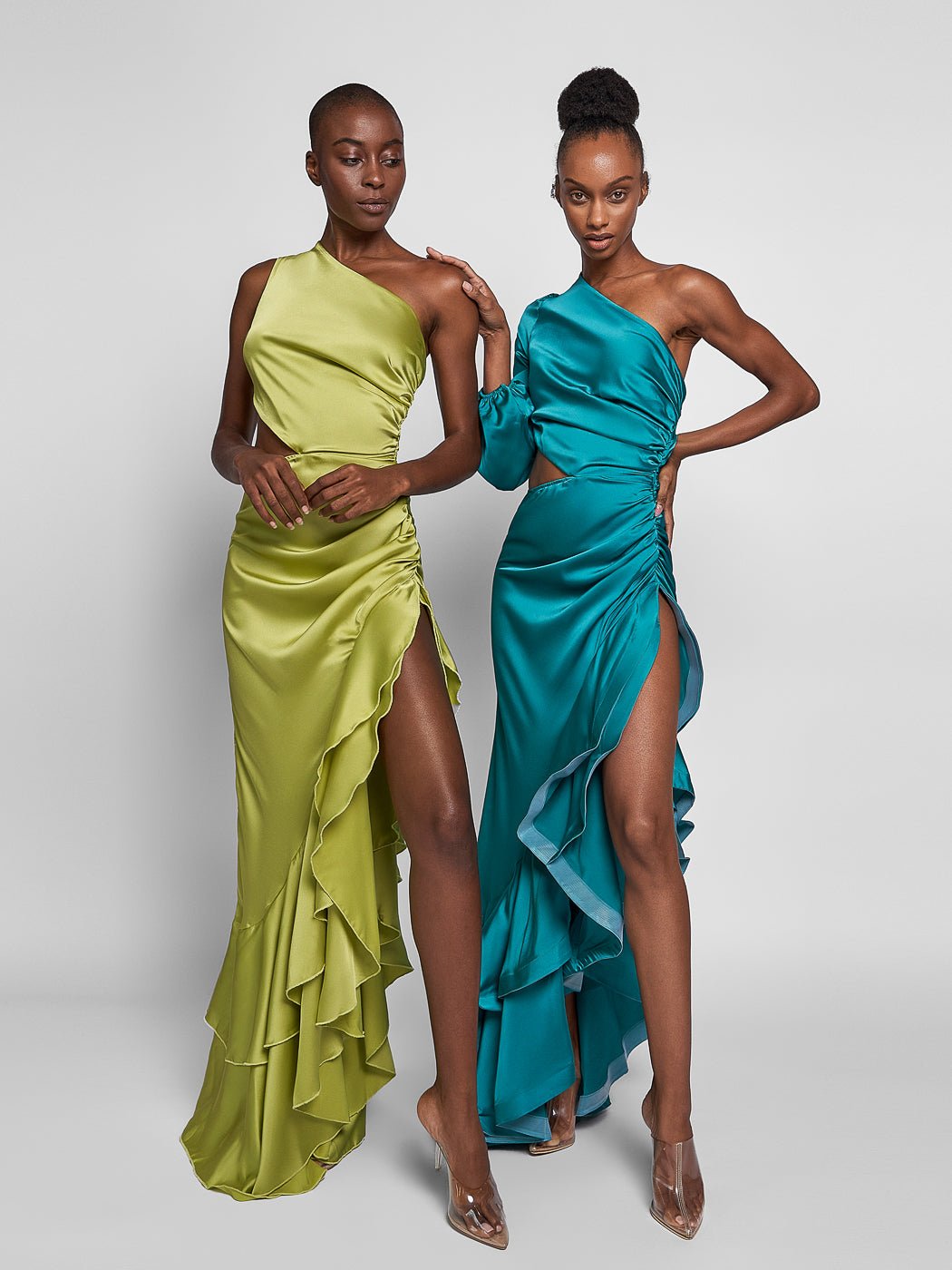 Mellie Cut-Out Ruffled Maxi Dress In Turquoise - Glory Connection