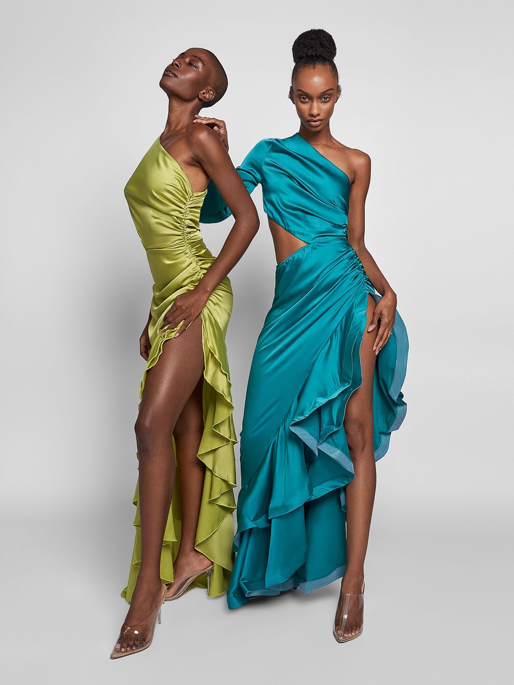 Mellie Cut-Out Ruffled Maxi Dress In Turquoise - Glory Connection