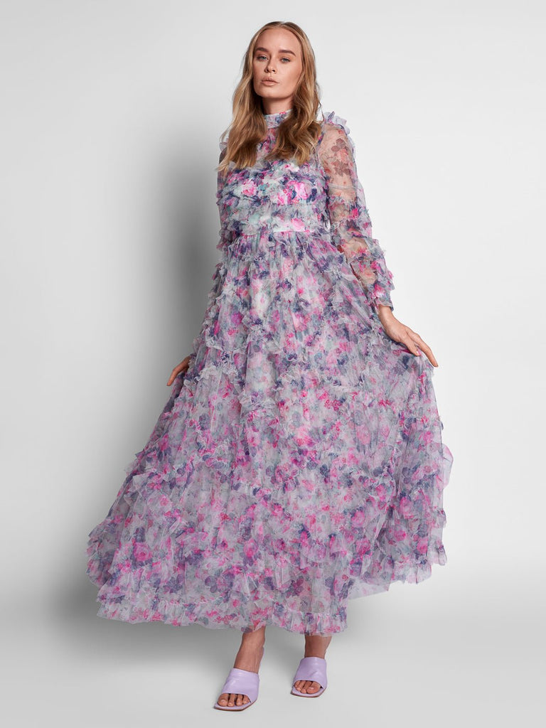 Rexana Mesh Ruffles Flowers Dress - Glory Connection