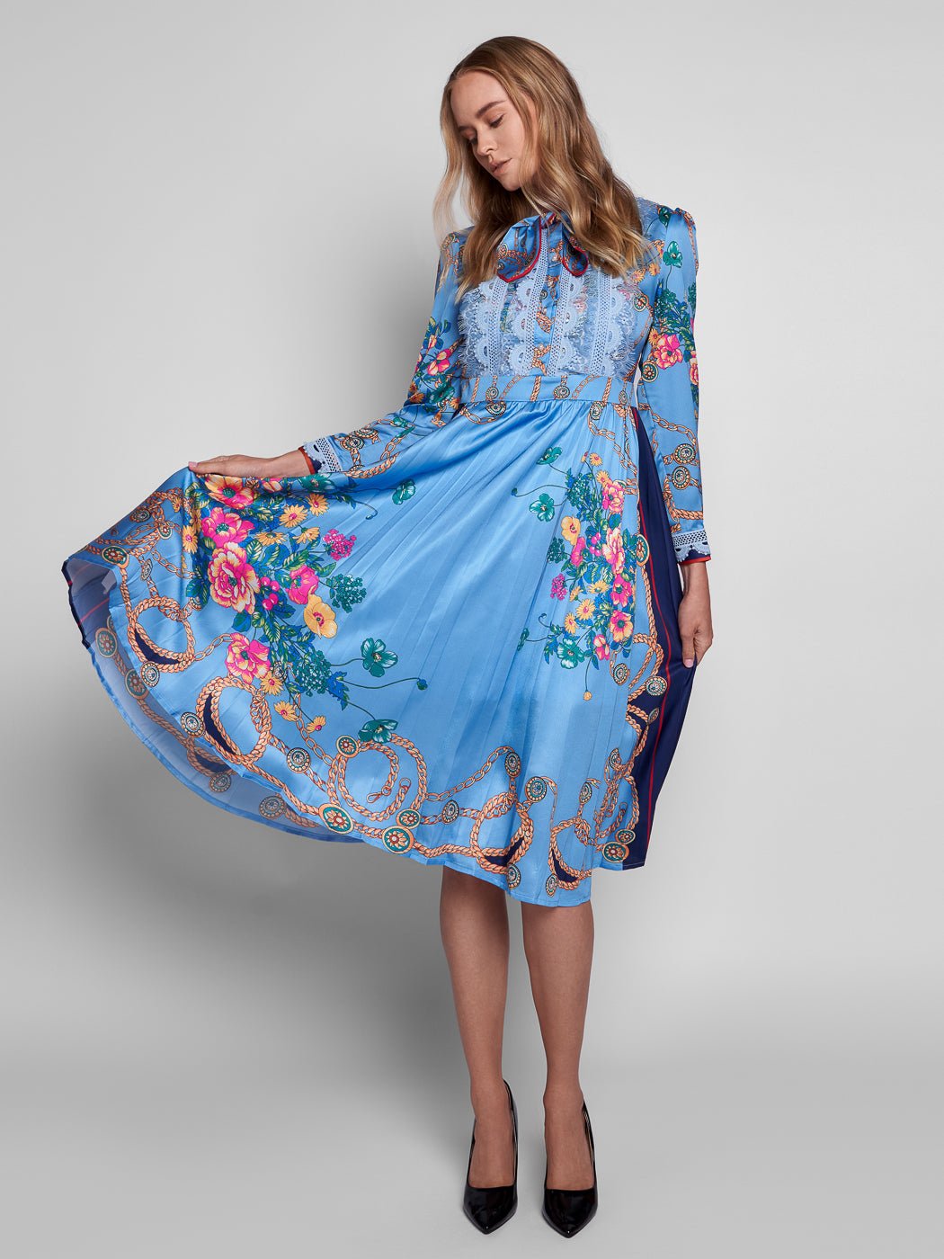 Rhonda Bow Tied Collar Dress - Glory Connection