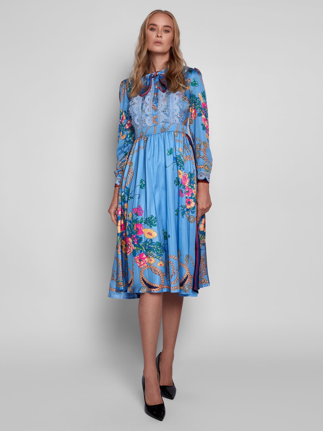 Rhonda Bow Tied Collar Dress - Glory Connection