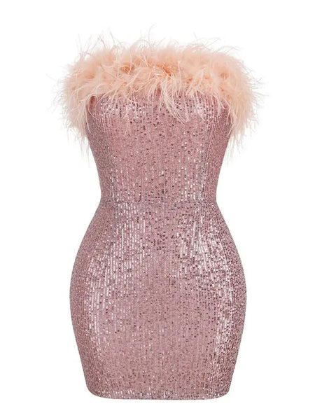Rylee Sequin Feather Mini Dress - Glory Connection