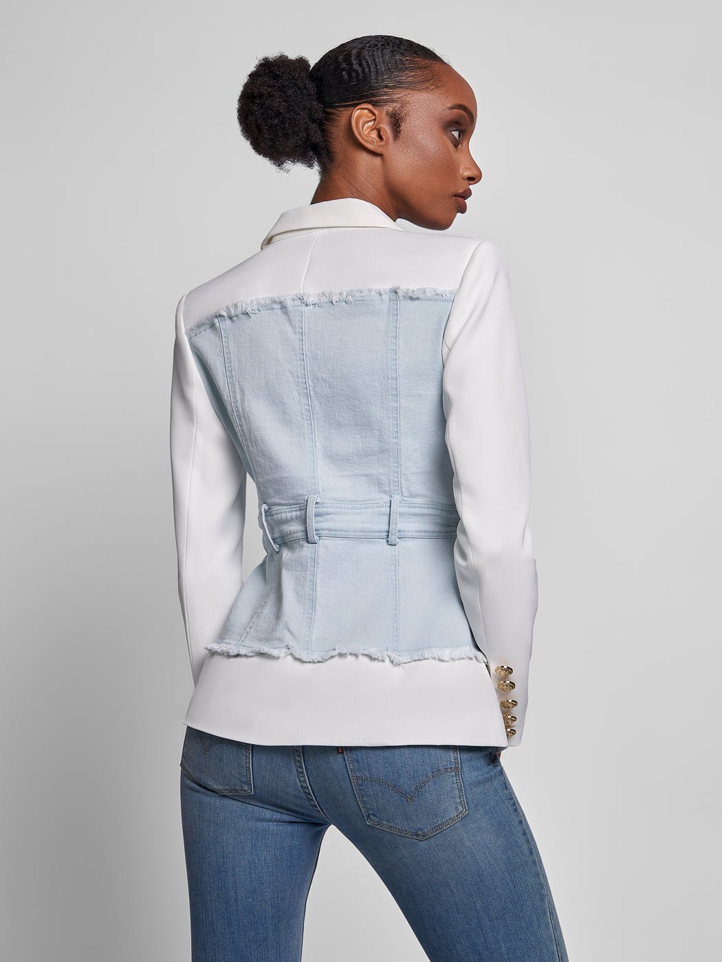 Single-Breasted White Denim Jacket - Glory Connection