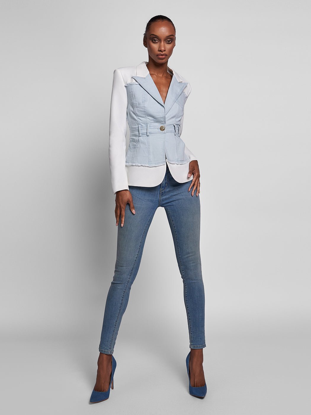 Single-Breasted White Denim Jacket - Glory Connection