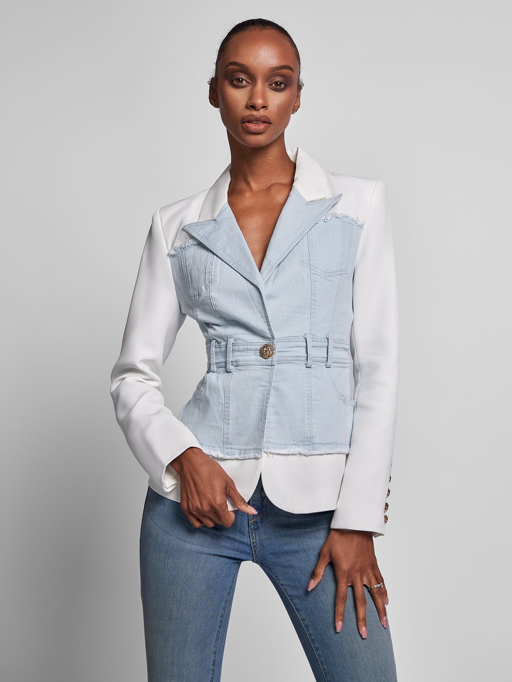 Single-Breasted White Denim Jacket - Glory Connection