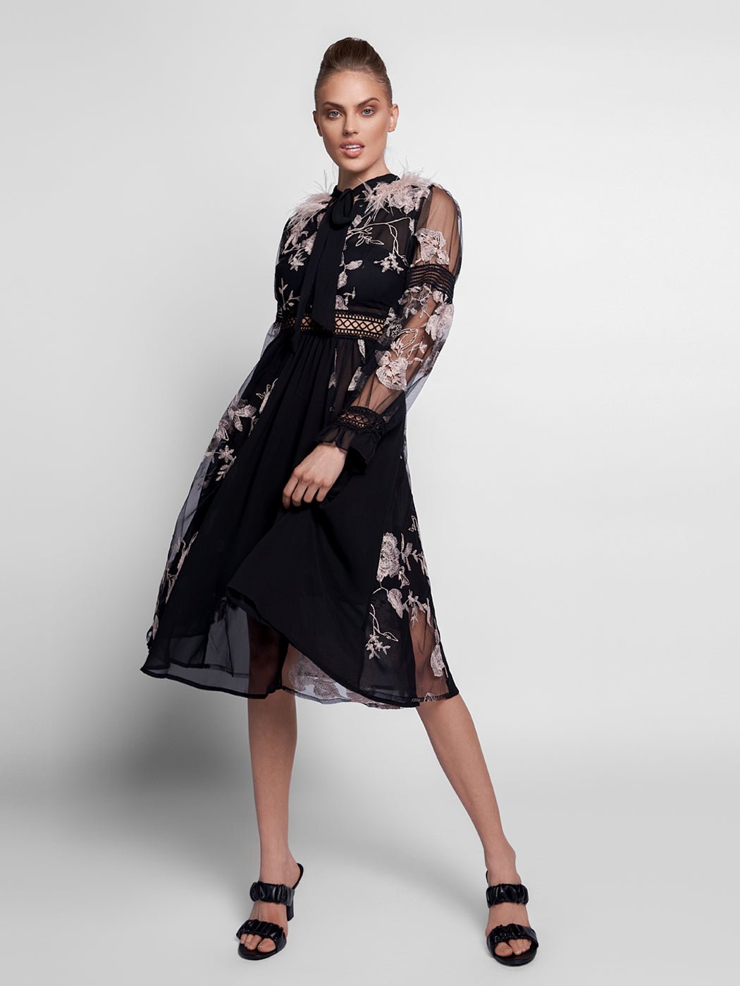 Stormi Feathers Embroidery Chiffon Maxi Dress - Glory Connection