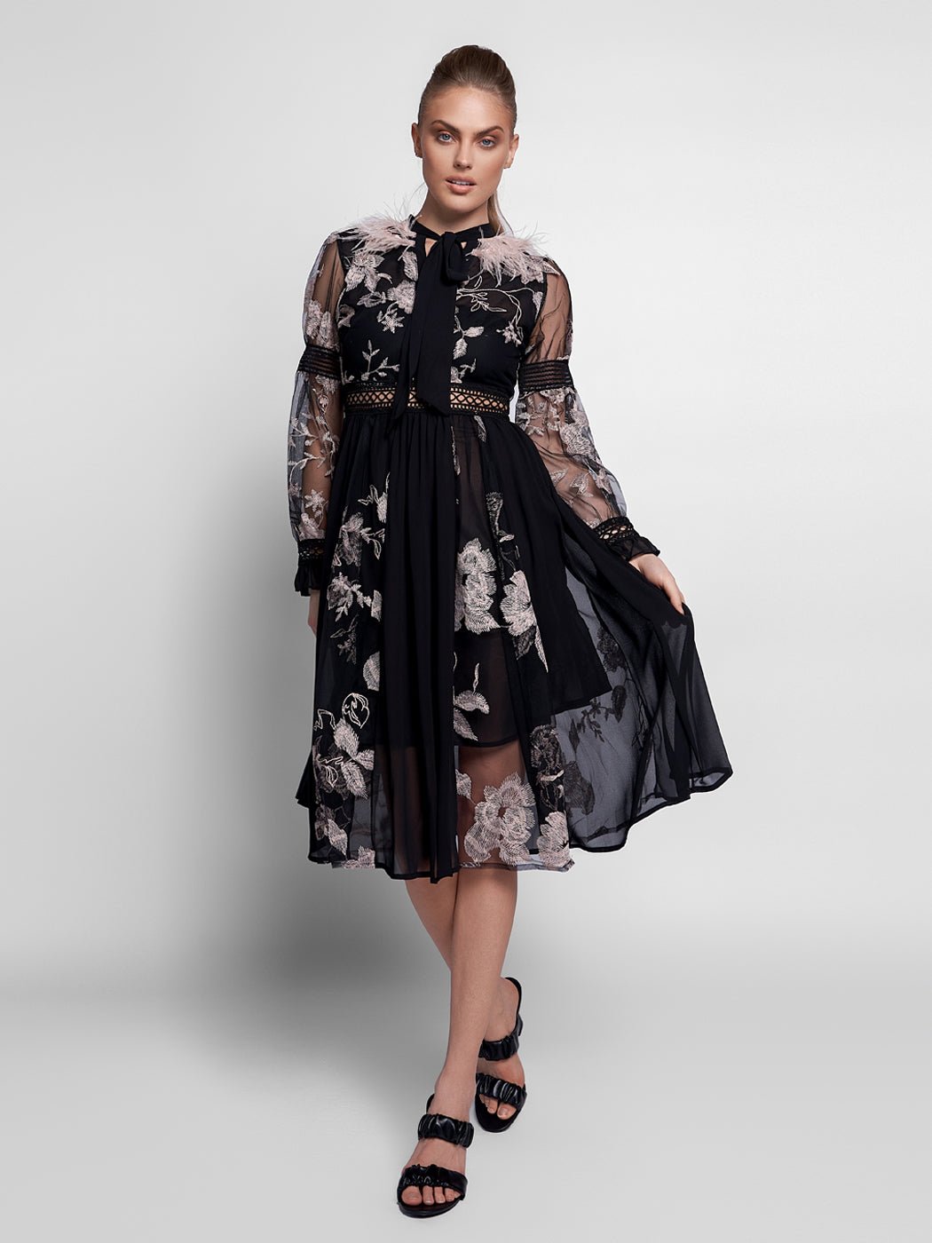 Stormi Feathers Embroidery Chiffon Maxi Dress - Glory Connection