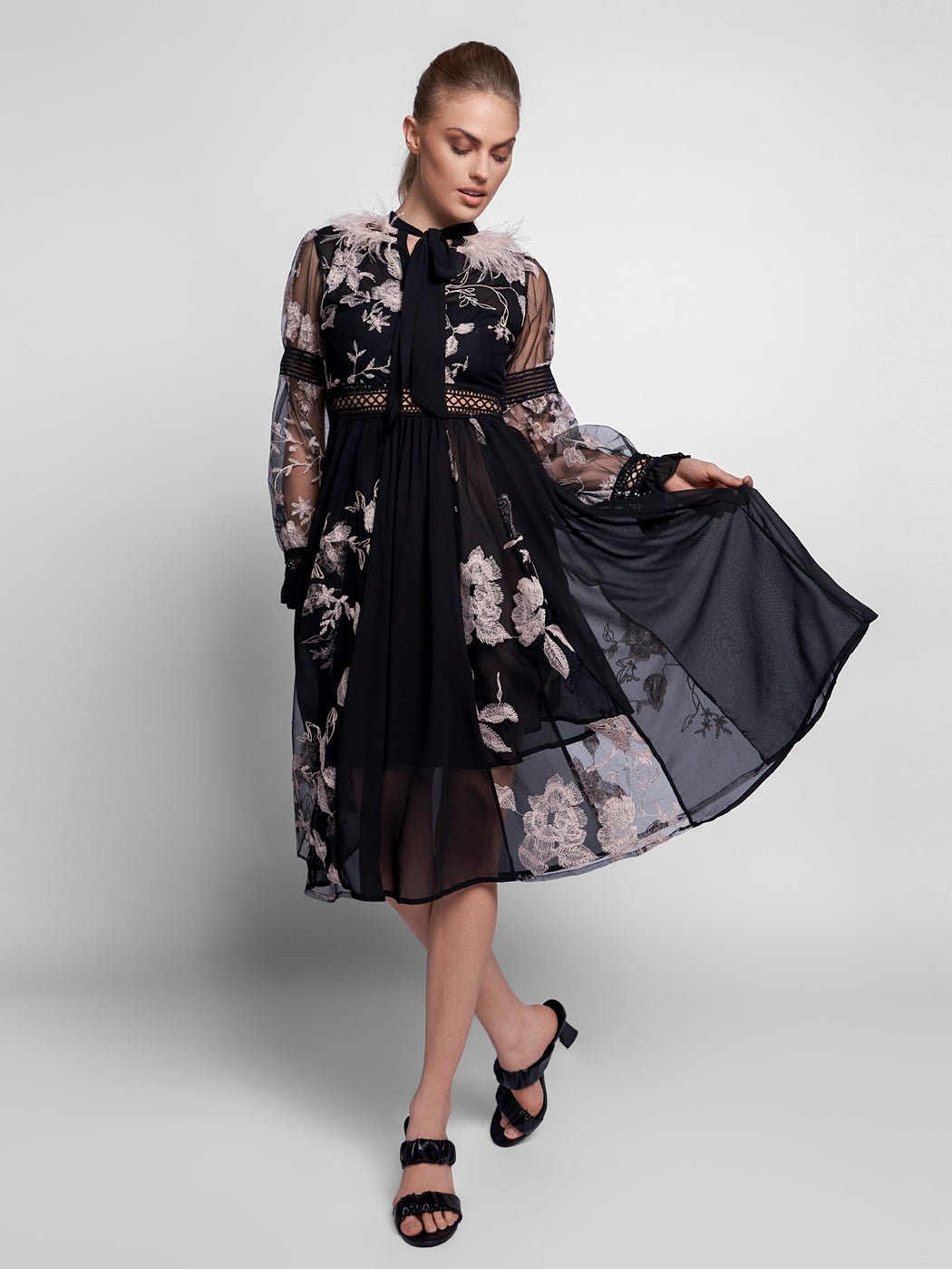 Stormi Feathers Embroidery Chiffon Maxi Dress - Glory Connection