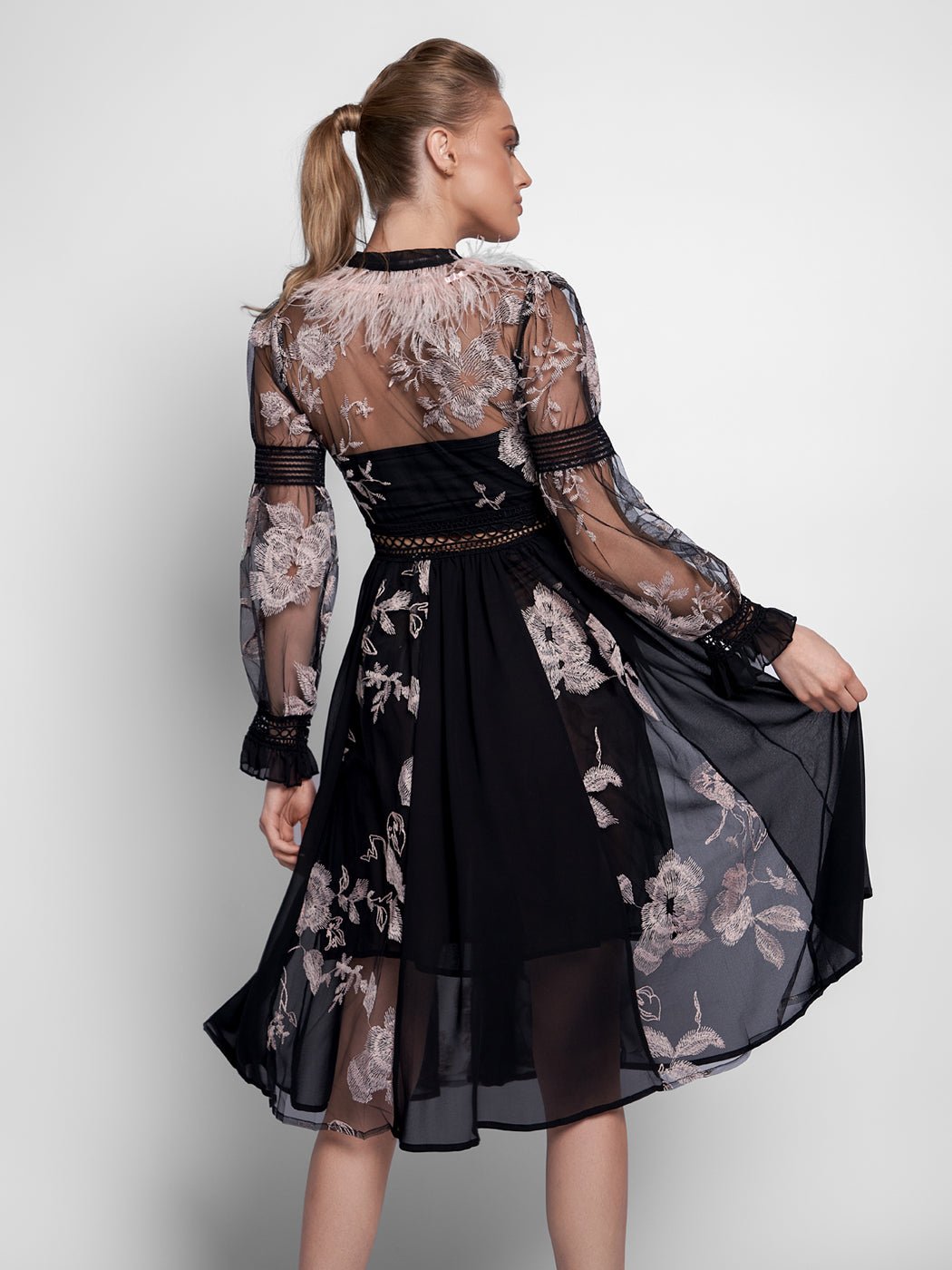 Stormi Feathers Embroidery Chiffon Maxi Dress - Glory Connection