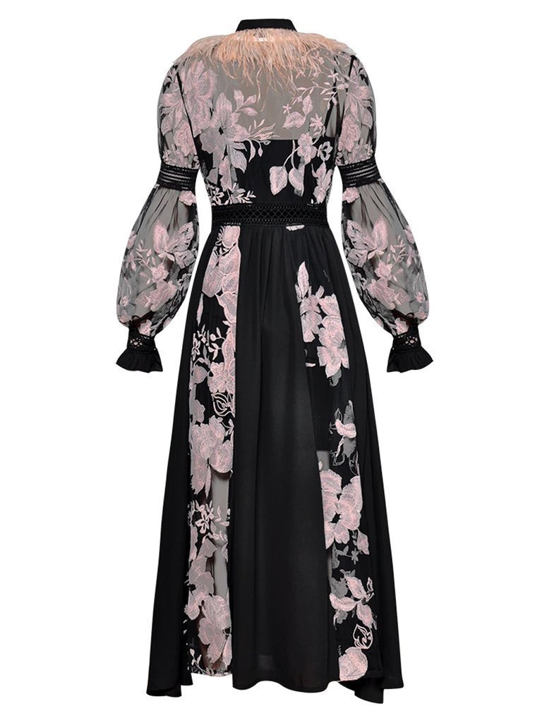 Stormi Feathers Embroidery Chiffon Maxi Dress - Glory Connection