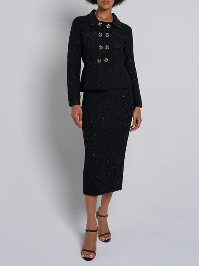 Ava Peplum Knit Embellished Midi Dress