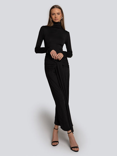 Abigail Gathered Long Sleeve Turtleneck Maxi Dress