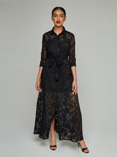 Adar Lapel Mesh Maxi Dress