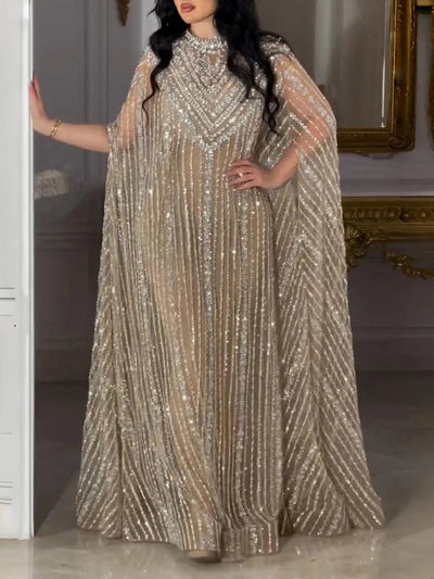 Adelaide Crystal Cape Caftan Gown