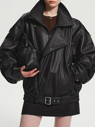 Adele Oversized Brown Leather Jacket