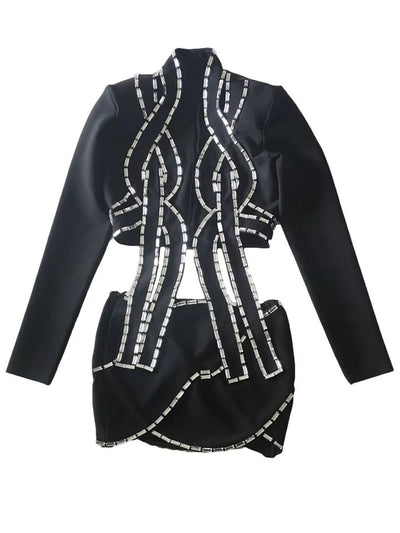 Adrien Diamond Hollow Suit Top & Skirt Set