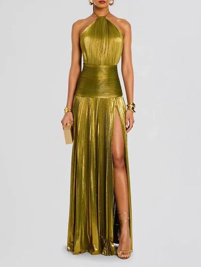 Alessia Pleated Halter Maxi Dress