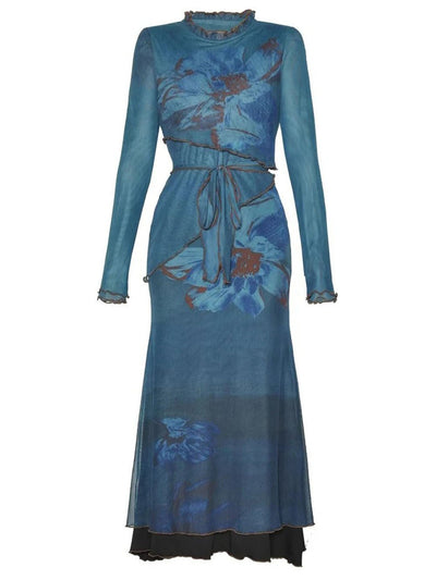 Alina Ruffled Collar Floral Midi Dress