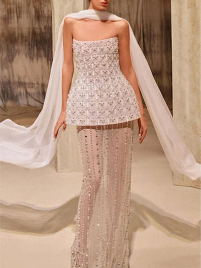 Althena Crystal Cape Evening Gown