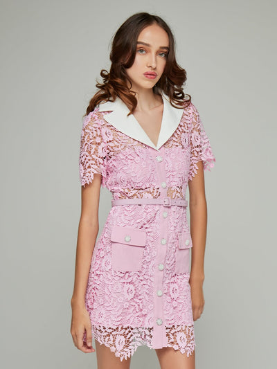 Amaia Lapel Lace Mini Dress
