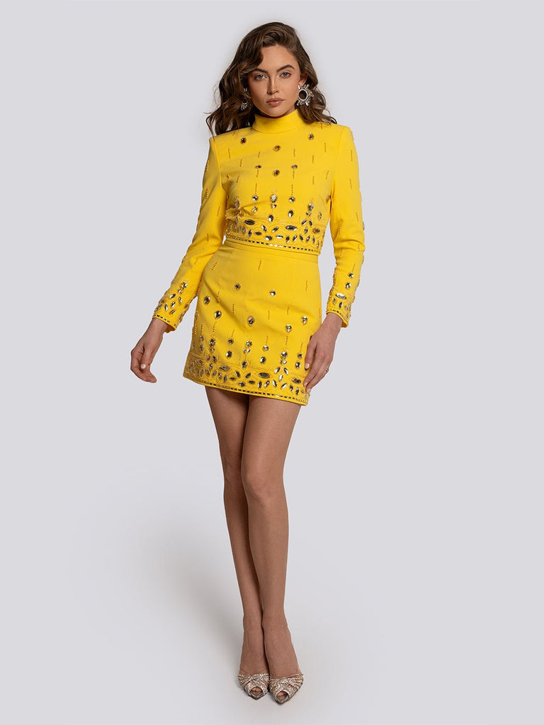 Amber Gemstone Encrusted Crop Top & Skirt Set - Glory Connection