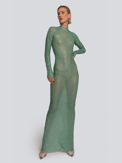 Anastasia Stone Studded High Slit Maxi Dress
