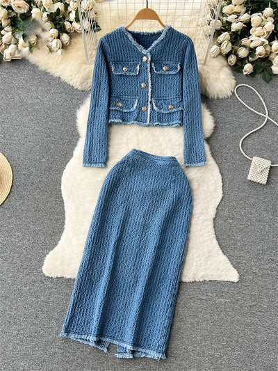 Angela Denim Top & Skirt Set
